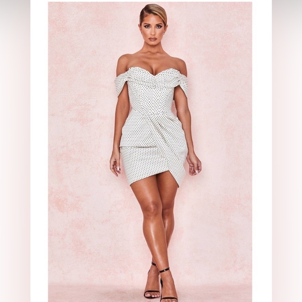 Alessia Off-Shoulder White Polka Dot Mini Dress